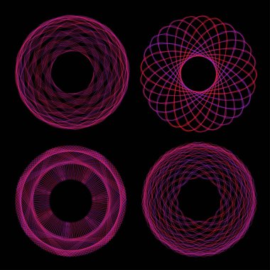 Bir çift mandalas. Süs, dairesel geometrik desen, çerçeveler, spirogram. Doğuya özgü bir model. Konsantrik, ışık saçan grafikler. Soyut dairesel element. İzole edilmiş arkaplanda vektör illüstrasyonu.