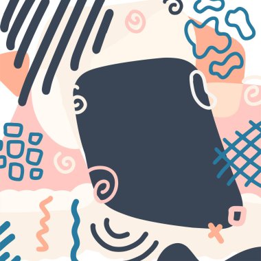 Terrazzo tarzında soyut şekil şablonu. Broşür, kitap kapağı, sosyal medya, pazarlama, afiş ve el ilanları için yaratıcı tasarım. Geometrik minimum konsept. Vektör illüstrasyonu