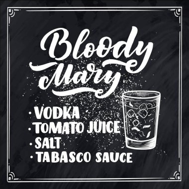 Bardaklı kokteylin adı. Kart afişi için şablon ve bar menüsü ve restoran için poster. Vektör illüstrasyonu