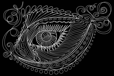 Balık formunda çizik göz. Siyah arkaplanda izole edilmiş