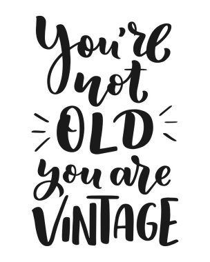 Eski usul doğum günü harfleri. Yıldönümü davetiyesi. Kutlama tasarımı için klasik davetiye şablonu. Vektör Komik alıntı