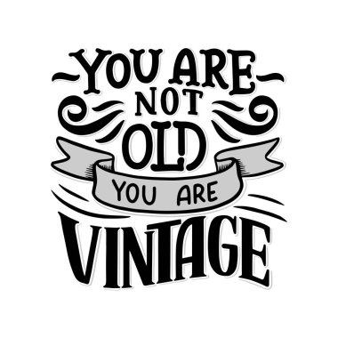 Eski usul doğum günü harfleri. Yıldönümü davetiyesi. Kutlama tasarımı için klasik davetiye şablonu. Vektör Komik alıntı