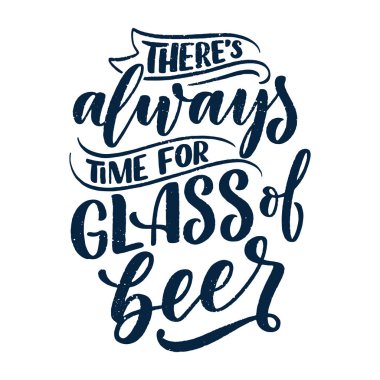 Bira hakkında klasik tarzda alıntı yapan bir poster. Kaligrafik pankart ve tişört izi. Bar veya bar menüsü tasarımı için el çizimi pankart. Vektör illüstrasyonu