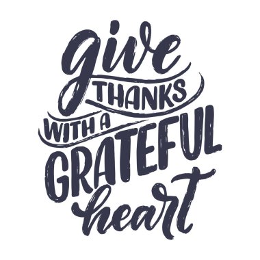 Şükran Günü için el yazması harfler. Tipografik tasarım. Tebrik kartı, poster ya da baskı şablonu. Sonbahar konsepti. Vektör İllüstrasyonu