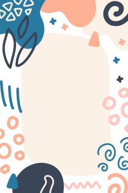 Terrazzo tarzında soyut şekil şablonu. Broşür, kitap kapağı, sosyal medya, pazarlama, afiş ve el ilanları için yaratıcı tasarım. Geometrik minimum konsept. Vektör illüstrasyonu