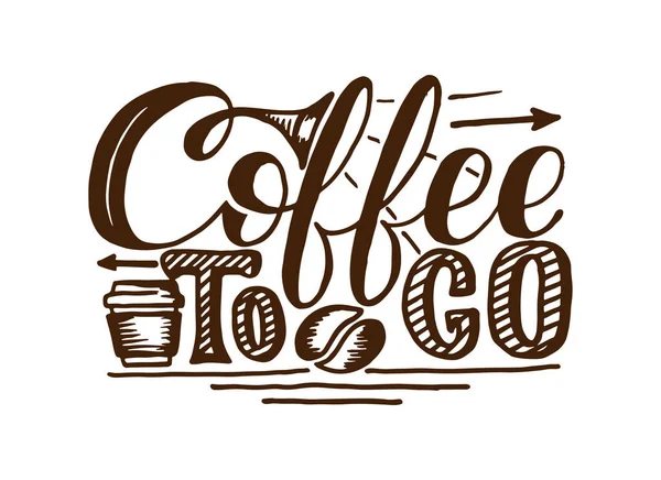 Caffè Mano Disegnare Illustrazione Logo Con Lettering Vettore — Vettoriale Stock