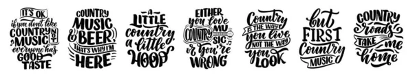 Set Country Music Lettering Quotes Festival Live Event Poster Concept — Stock Vector