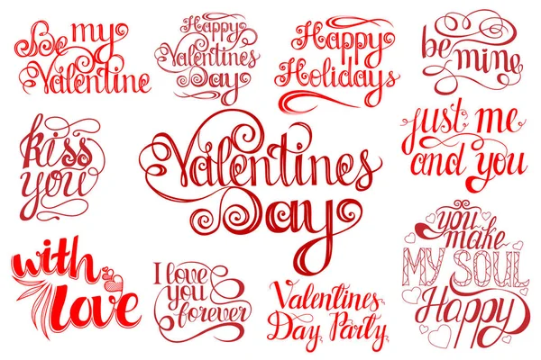 Set Happy Valentinesday Lettering Elementos Diseño Para Tarjetas Grabados Mucho — Archivo Imágenes Vectoriales