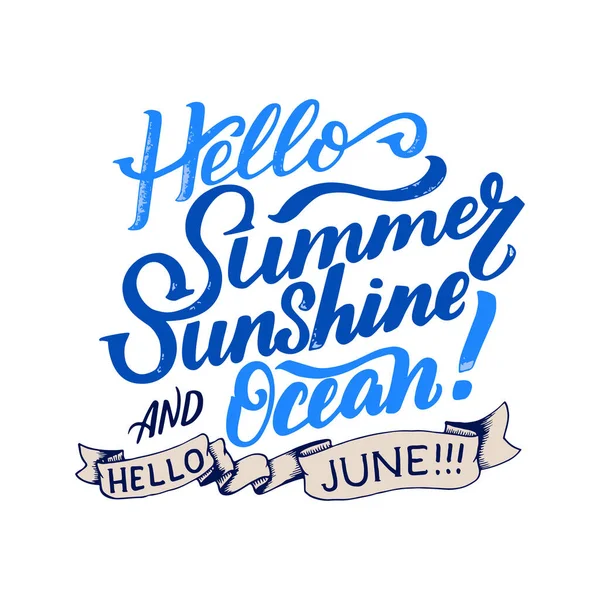 Sommer Grußkarte Mit Phrase Über Juni Vektorisolierte Illustration Pinselkalligraphie Handschrift — Stockvektor