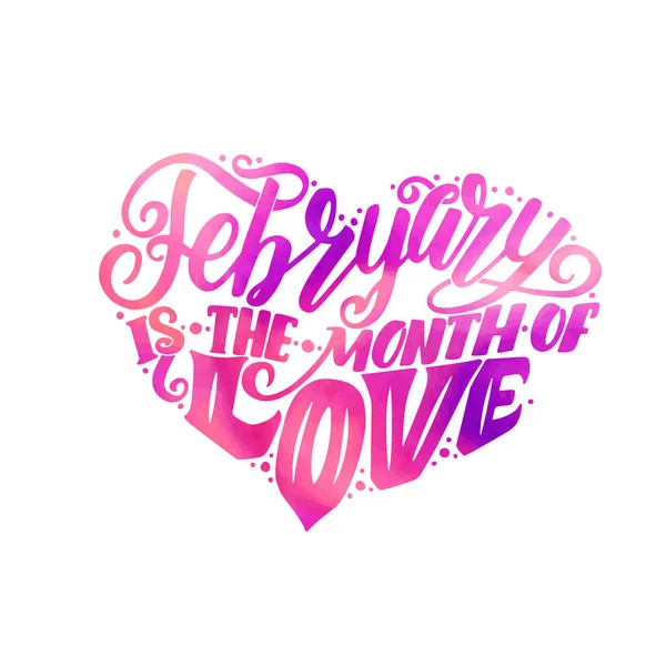 Citação Inspiradora Sobre Fevereiro Amor Cartão Tipografia Com Letras Coração — Vetor de Stock