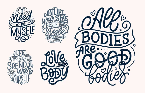 Set Con Lemas Letras Positivas Para Diseño Estilo Vida Moda — Vector de stock