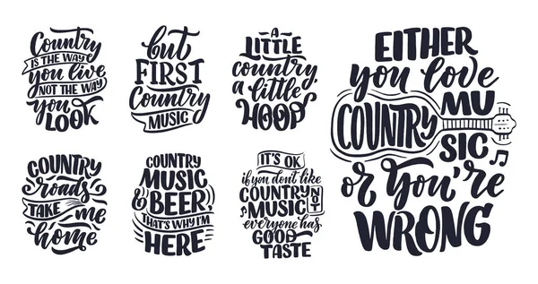 Set Country Music Písmo Quotes Festival Live Event Poster Concept — Stockový vektor