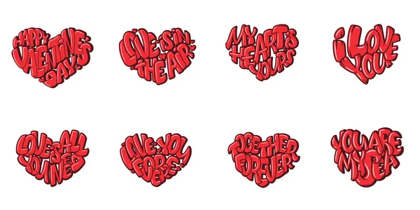 Набор Больших Сердец Надписью Любви Типографический Плакат Дню Святого Валентина — стоковый вектор
