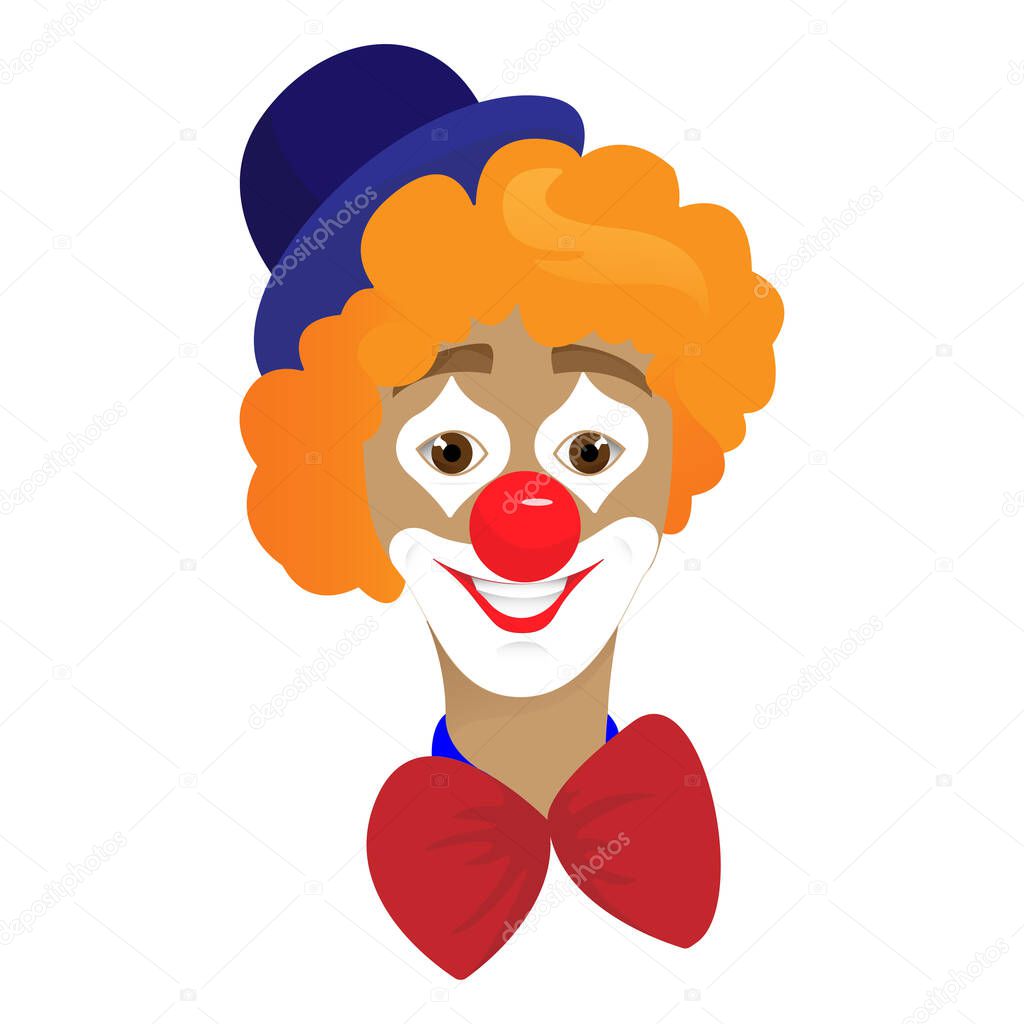 Circus Clown Artist In Classic Outfit With Red Nose And Make Up Holding A Balloon In The Circus Show, vector illustration