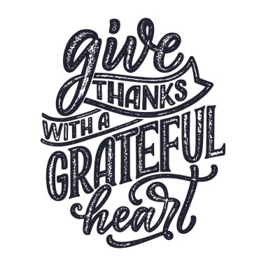 Şükran Günü için el yazması harfler. Tipografik tasarım. Tebrik kartı, poster ya da baskı şablonu. Sonbahar konsepti. Vektör İllüstrasyonu