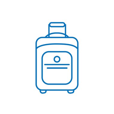 Bavul, uygulama ve bilgi için en az düz çizgi resim simgesini izole etti. Web ve mobil minimalist düz tasarım için seyahat çizgisi vektör simgesi.