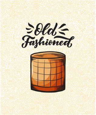 Bardaklı kokteylin adı. Kart afişi için şablon ve bar menüsü ve restoran için poster. Vektör illüstrasyonu