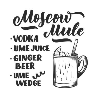 Kokteyl tarifinin harfleri. Kart afişi için şablon ve bar menüsü ve restoran için poster. Vektör illüstrasyonu