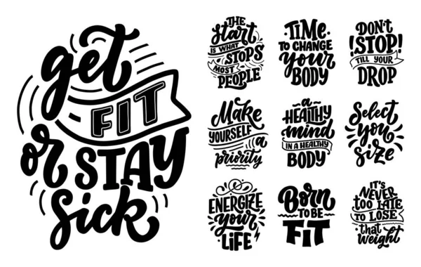 Abstract Lettering Set Sport Fitness Poster Print Design Healthy Lifestyle — Stock Vector