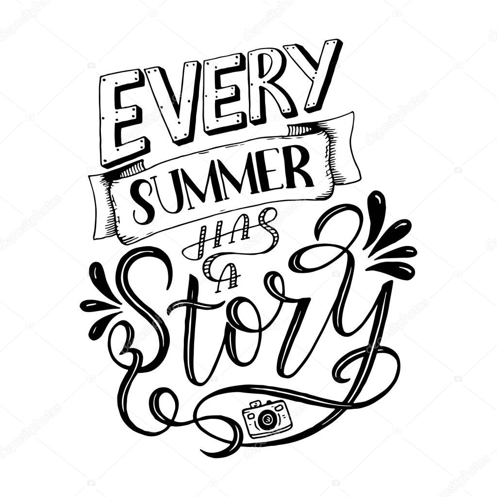 Vector illustration Brush lettering composition of Summer quotes on white background. Summer lettering for cards, posters, prints and more