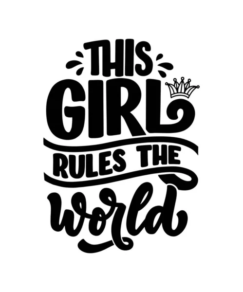 This girl rules the world hand drawn vector lettering. Funny phrase for print and poster design. Inspirational feminism slogan. Girl power quote. Womens day greeting card template. Vector — Stock Vector