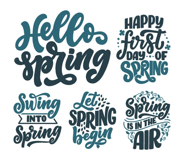 春時間のレタリンググリーティングカードで設定します。楽しい季節のスローガン。プロモーションや販売のデザインのためのタイポグラフィのポスターやバナー。書跡。ベクトル — ストックベクタ