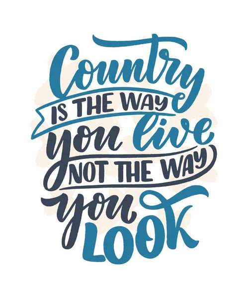 Country Music lettering quote for festival live event poster Conceito. Ilustração texturizada. Slogan engraçado para design de impressão cowboy . — Vetor de Stock