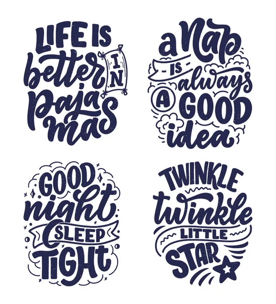 Lettering Eslogan sobre dormir y buenas noches. Diseño de ilustración vectorial para gráficos, impresiones, póster, tarjetas, pegatinas y otros usos creativos — Vector de stock