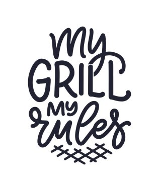 Çok eğlenceli bir slogan, her amaç için harika bir tasarım. Aile yemeği tasarımı için mektup. Mangalla ilgili yazılar, afişler ve afişler. Yaz kartı. Vektör