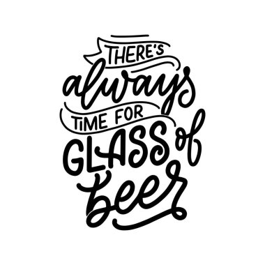 Bira hakkında klasik tarzda alıntı yapan bir poster. Kaligrafik pankart ve tişört izi. Bar veya bar menüsü tasarımı için el çizimi pankart. Vektör