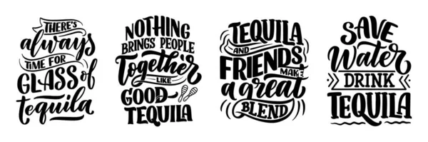 Set Lettering Quotes Tequila Vintage Style Calligraphic Posters Shirt Print — 스톡 벡터