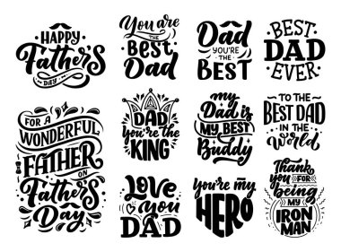 Set with lettering for Father's day greeting card, great design for any purposes. Typography poster. Vector vintage illustration.