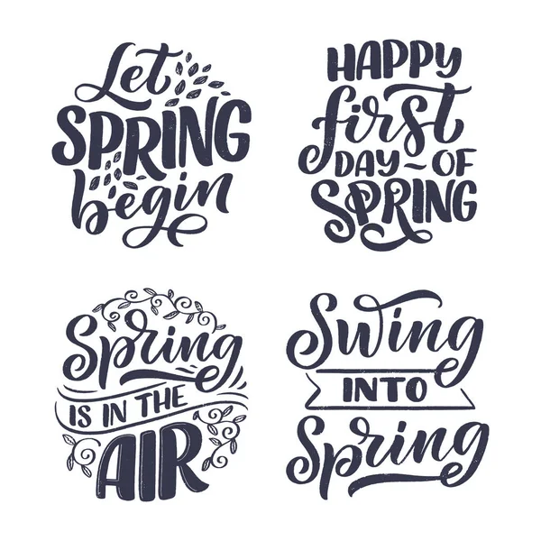 Set Mit Frühlingsschrift Grußkarten Spaß Saison Slogans Typografie Plakate Oder — Stockvektor