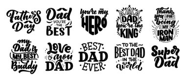 Set with lettering for Father's day greeting card, great design for any purposes. Typography poster. Vector vintage illustration.