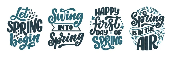Set Mit Frühlingsschrift Grußkarten Spaß Saison Slogans Typografie Plakate Oder — Stockvektor