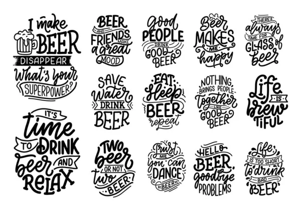 Set Lettering Quotes Beer Vintage Style Calligraphic Posters Shirt Print — Stock Vector