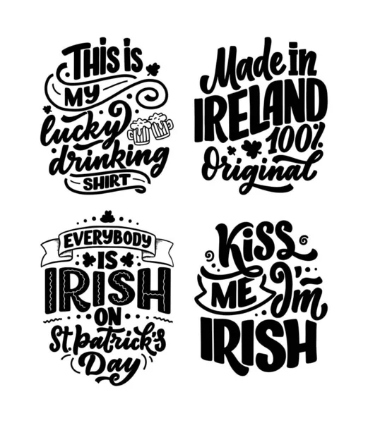 Set Patrick Day Quotes Typography Greeting Cards Template Lettering Slogans — 스톡 벡터