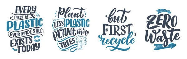 Establecido Con Lemas Letras Sobre Reciclaje Residuos Concepto Naturaleza Basado — Vector de stock