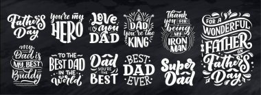 Set with lettering for Father's day greeting card, great design for any purposes. Typography poster. Vector vintage illustration.