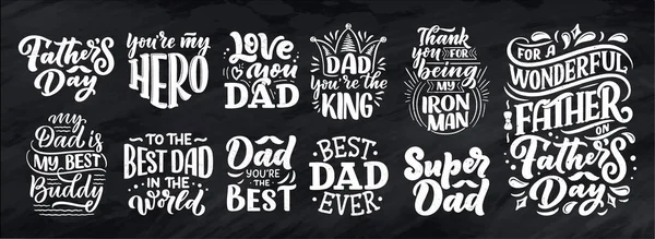 Set Lettering Father Day Greeting Card Great Design Any Purposes — Stok Vektör
