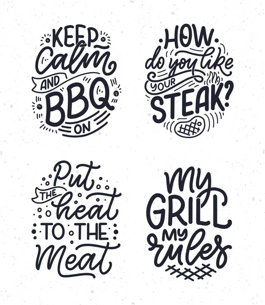 Set Con Lemas Divertidos Bbq Gran Diseño Para Cualquier Propósito — Vector de stock