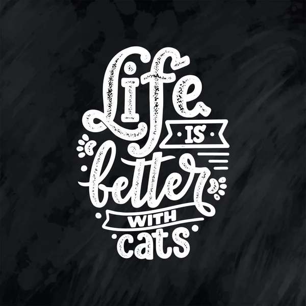 Cita graciosa de letras sobre gatos para imprimir en estilo dibujado a mano. Diseño creativo del eslogan de tipografía para carteles. Dibujos animados vector ilustración. — Vector de stock