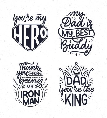 Set with lettering for Father's day greeting card, great design for any purposes. Typography poster. Vector vintage illustration.