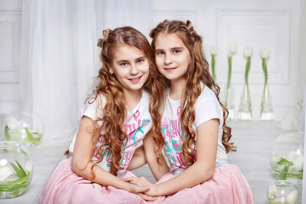 Porträtt av vackra tvillingflickor — Stockfoto