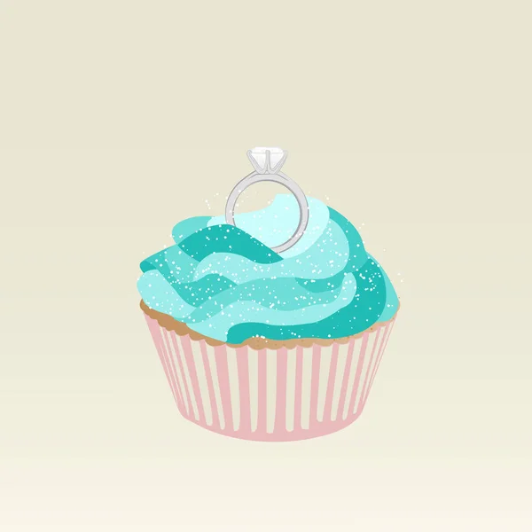 Schattige Cupcake Met Een Ring Blauw Crème — Stockvector