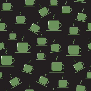 Yeşil desen vektörü. Bardaklar dikişsiz vektör deseni. Dikişsiz kapuçino deseni. Desen bardak.