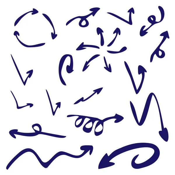 インクの落書き、手の描かれたポインター、矢印と他の徴候。ベクトル画像 — ストックベクタ