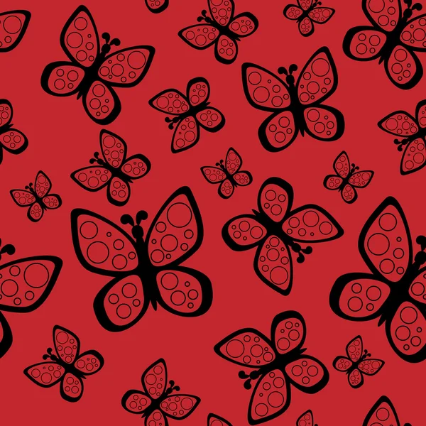 Beautiful seamless butterflies pattern in black and red colors. — Stock Vector