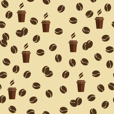 Tea or coffee cups seamless vector pattern with coffee beans or corns.