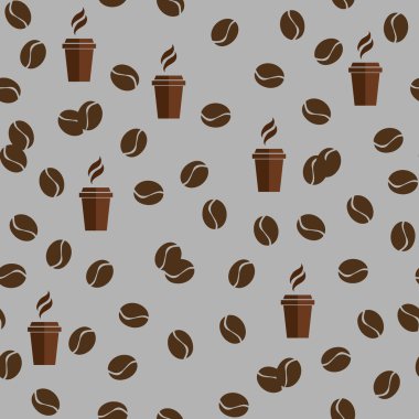 Tea or coffee cups seamless vector pattern with coffee beans or corns.